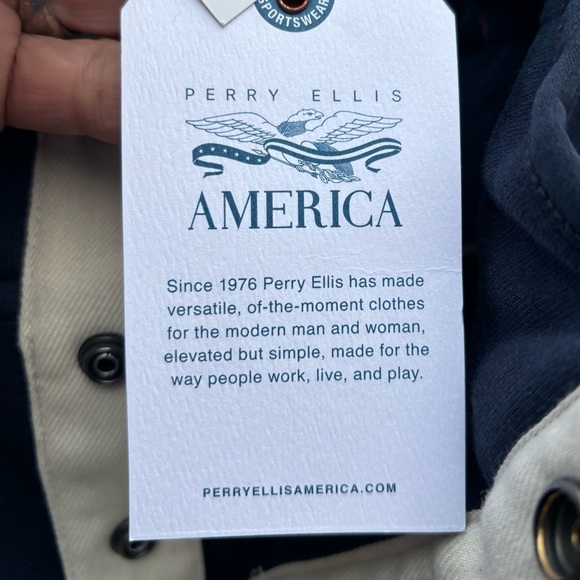 Perry Ellis America Navy Blue & White Pullover Fleece Sweater Size M w/ Pocket - Picture 9 of 13